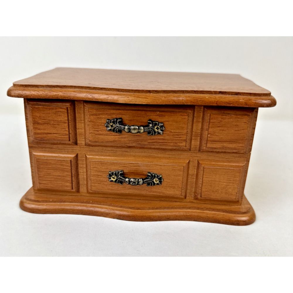 Small Jewelry Box Oak Finish Velvet Lined, Mirror, Lift Top & lift out tray